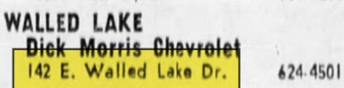 Dick Morris Chevrolet (Walled Lake Chrysler Plymouth) - June 1970 Dick Morris (newer photo)